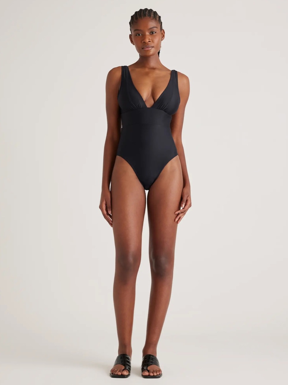 QUINCE Italian Plunge One-Piece Swimsuit Large Black